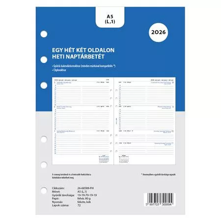Kalendárium betét, tervező, heti, A5 (L), FILOFAX, 2026 (NFX6858826)
