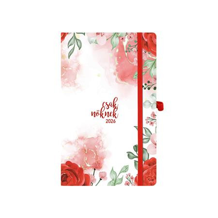 Naptár, tervező, A5, heti, TOPTIMER, Csak Nőknek, piros virág (NKJ018BU)
