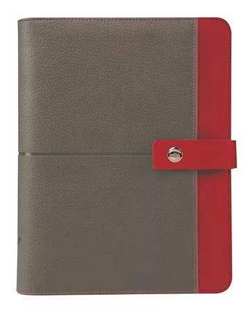Kalendárium, gyűrűs, betétlapokkal, L, műbőr, SATURNUS, 426, szürke-piros (NKL226SZP)