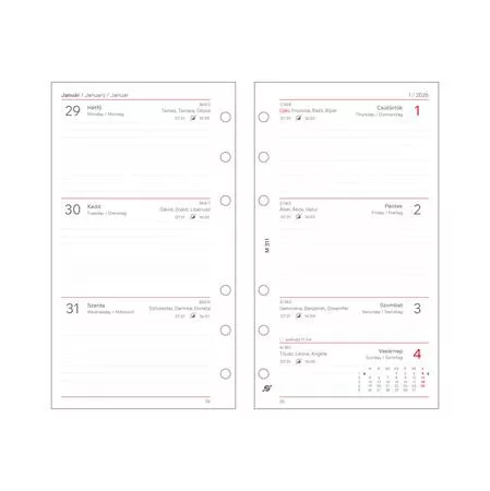 Kalendárium betét, tervező, heti, M, SATURNUS, fehér 2026 (NKM311FU)