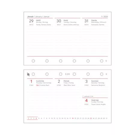 Kalendárium betét, tervező, heti, S, SATURNUS, fehér 2026 (NKS311FU)
