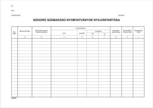 Nyomtatvány, szigorú számadású nyomtatványok nyilvántartása, 25 lap, A4, VICTORIA PAPER, 10 tömb/csomag (NVKO1827)