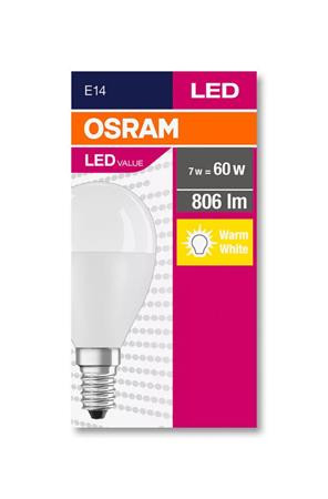 LED izzó, E14, kisgömb, P48, 8W, 806lm, 2700K (MF), OSRAM Value (OLEDE1407)