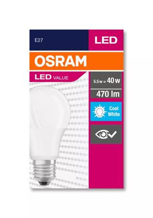 LED izzó, E27, gömb, A60, 5W, 470lm, 4000K (HF), OSRAM Value (OLEDE2701)