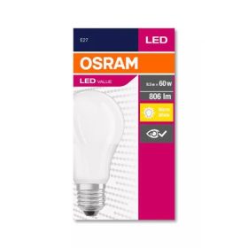   LED izzó, E27, gömb, A60, 8,5W, 806lm, 2700K (MF), OSRAM Value (OLEDE2704)