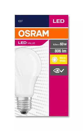 LED izzó, E27, gömb, A60, 8,5W, 806lm, 2700K (MF), OSRAM Value (OLEDE2704)
