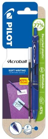 Golyóstoll, 0,25 mm, nyomógombos, PILOT Acroball, kék + betét (PACGKB)