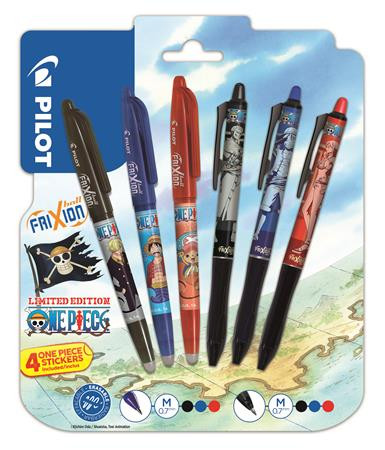 Rollertoll készlet, 0,35 mm, nyomógombos, PILOT Frixion Ball/Frixion Ball Plus, 3különböző szín+One Piece matrica (PBLI449522)
