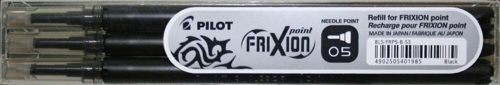 Rollertoll betét, 0,25 mm, tűhegyű, törölhető, PILOT Frixion Point, fekete (PFRBFK3)