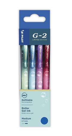 Zseléstoll készlet, 0,32 mm, nyomógombos, PILOT G-2 Bubble, kék, 4 különböző minta (PG2449065)