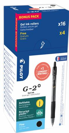 Zseléstoll, 0,25 mm, nyomógombos, PILOT G-2, 20 db, fekete (PG2ZSFKD)