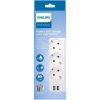 Elosztósor, 3 csatlakozóaljzat, 2xUSB-A, 2 m kábel, PHILIPS, fehér (PSPN3032WA)