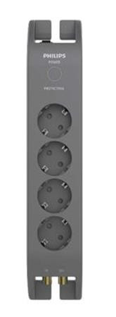 Elosztósor, 4 csatlakozóaljzat, túlfeszültség-védelemmel, 2 m kábel, PHILIPS, sötétszürke (PSPN3140A)