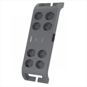   Elosztósor, 8 csatlakozóaljzat, túlfeszültség-védelemmel, 2 m kábel, PHILIPS, sötétszürke (PSPN3180A)