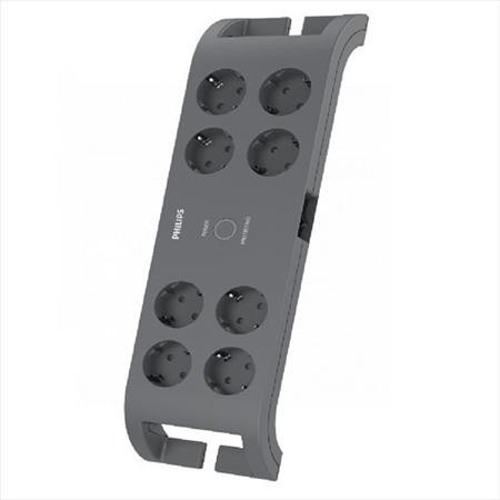 Elosztósor, 8 csatlakozóaljzat, túlfeszültség-védelemmel, 2 m kábel, PHILIPS, sötétszürke (PSPN3180A)
