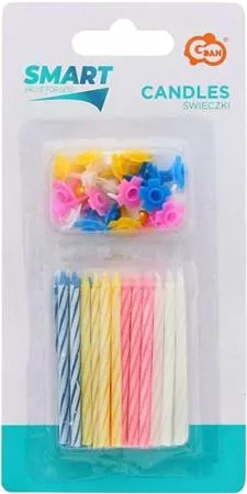 Gyertya, születésnapi, tartóval, 24 db (PT10240SWURST)