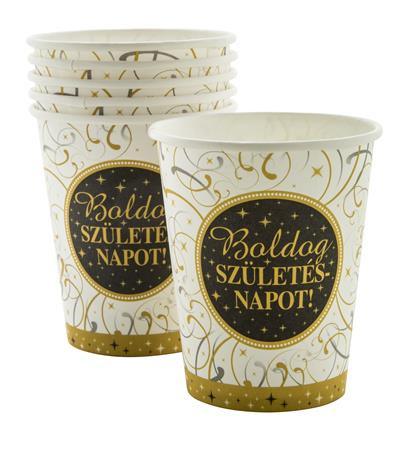 Pohár, papír, 2,5 dl, Boldog Születésnapot, elegáns (PTFUN007)