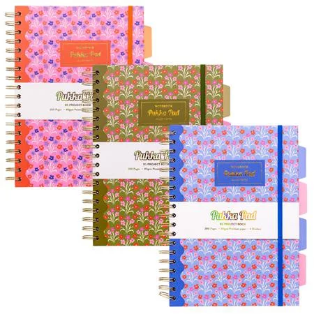 Spirálfüzet, B5, vonalas, 100 lap, PUKKA PAD Floral Project Book, vegyes minta (PUP2145)