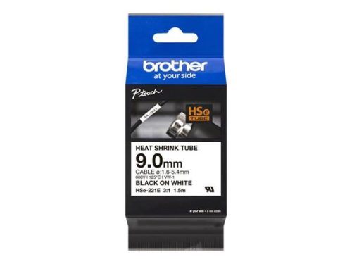 Zsugorcső, feliratozógéphez, 9 mm x 1,5 m, BROTHER HSe-221E, fehér-fekete (QPTHSE221E)