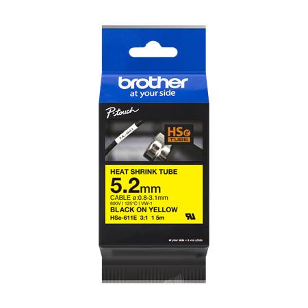 Zsugorcső, feliratozógéphez, 5,2 mm x 1,5 m, BROTHER HSe-611E, sárga-fekete (QPTHSE611E)
