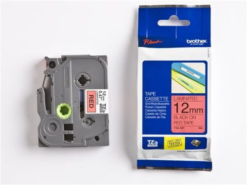 Feliratozógép szalag, 12 mm x 8 m, BROTHER, TZe-431 piros-fekete (QPTTZ431)