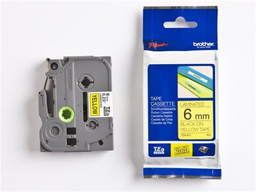 Feliratozógép szalag, 6 mm x 8 m, BROTHER, TZe-611 sárga-fekete (QPTTZ611)