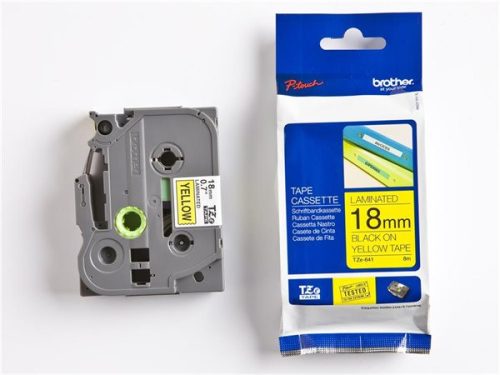 Feliratozógép szalag, 18 mm x 8 m, BROTHER, TZe-641 sárga-fekete (QPTTZ641)