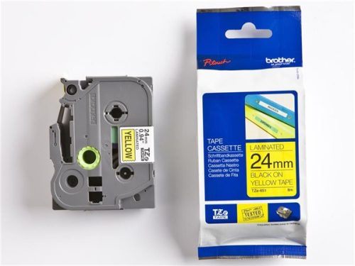 Feliratozógép szalag, 24 mm x 8 m, BROTHER, TZe-651 sárga-fekete (QPTTZ651)