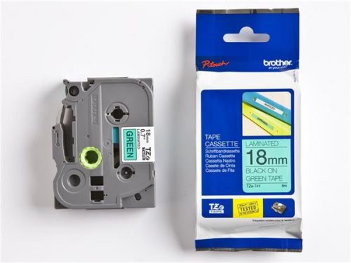 Feliratozógép szalag, 18 mm x 8 m, BROTHER, TZe-741 zöld-fekete (QPTTZ741)