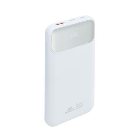 Hordozható akkumulátor, beépített kábellel, 10000mAh, RIVACASE VA2211, fehér (RHAVA2211W)