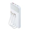 Hordozható akkumulátor, beépített kábellel, 10000mAh, RIVACASE VA2211, fehér (RHAVA2211W)