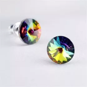   Fülbevaló, zöld színjátszós SWAROVSKI&reg; kristállyal, csúcsos, 8mm, ART CRYSTELLA&reg; (RSWF018)