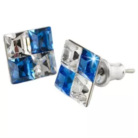   Fülbevaló, négyzet, zafírkék-fehér SWAROVSKI&reg; kristállyal, 8mm, ART CRYSTELLA&reg; (RSWF048)