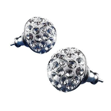 Fülbevaló, félgömb, natúr fehér SWAROVSKI® kristállyal, 10mm, ART CRYSTELLA® (RSWF050)