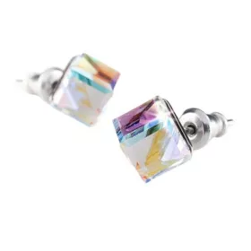   Fülbevaló, kocka, színjátszós opál SWAROVSKI&reg; kristállyal, 6mm, ART CRYSTELLA&reg; (RSWF057)