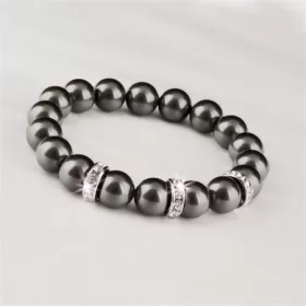   Karkötő, fekete SWAROVSKI&reg; gyöngyből, fehér rondella kristállyal, 10mm, ART CRYSTELLA&reg; M (RSWK0042)