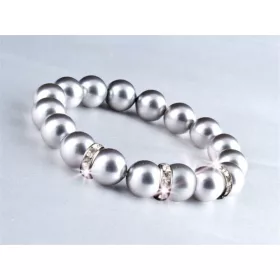   Karkötő, ezüst színű SWAROVSKI&reg; gyöngyből, fehér kristállyal, 10mm, ART CRYSTELLA&reg; M (RSWK0054)