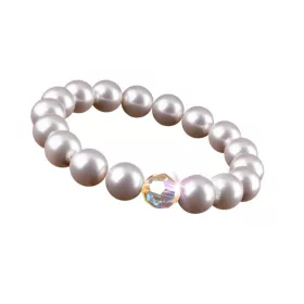   Karkötő, gyöngyházfehér SWAROVSKI&reg; gyöngyből, színjátszós fehér kristállyal, 10 mm, ART CRYSTELLA&reg; M (RSWK0063)