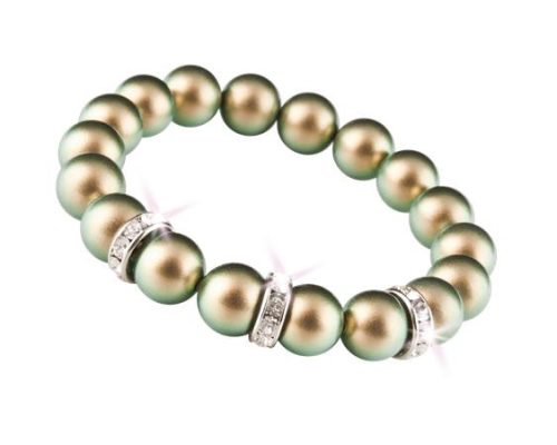 Karkötő, zöld SWAROVSKI® gyöngyből, fehér rondella kristállyal, 10mm, ART CRYSTELLA® M (RSWK0114)