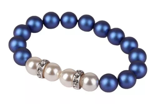 Karkötő, sötétkék-fehér SWAROVSKI&reg; gyöngyből, fehér rondella kristállyal, 10mm, ART CRYSTELLA&reg; M (RSWK0123)