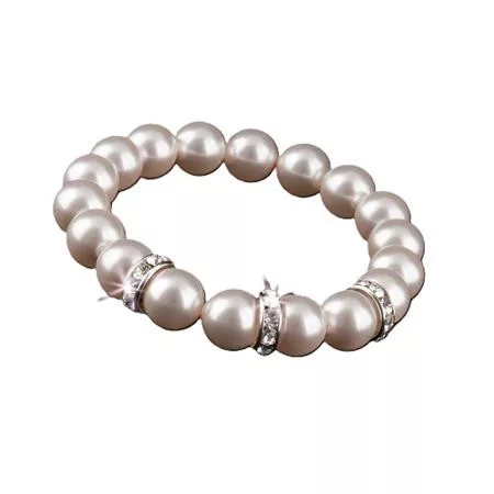 Karkötő, gyöngyházfehér SWAROVSKI&reg; gyöngyből, fehér rondella kristállyal, 10mm, ART CRYSTELLA&reg; (RSWK0124)