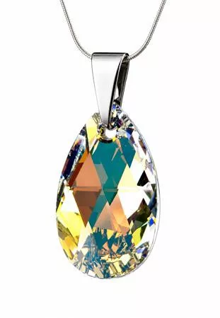 Nyaklánc, esőcsepp formájú, színjátszós fehér SWAROVSKI® kristállyal, 16mm, ART CRYSTELLA® (RSWL007)