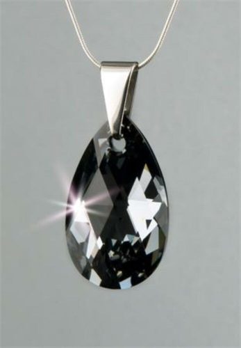 Nyaklánc, esőcsepp formájú, Black Diamond SWAROVSKI® kristállyal, 16mm, ART CRYSTELLA® (RSWL024)