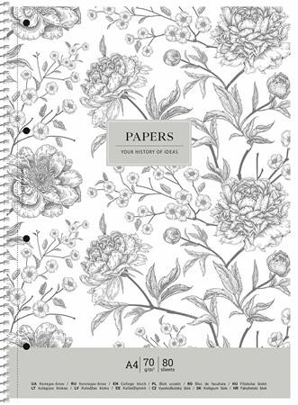 Spirálfüzet, A4+, vonalas, 80 lap, SHKOLYARYK Vintage flowers, vegyes (SB806700L)