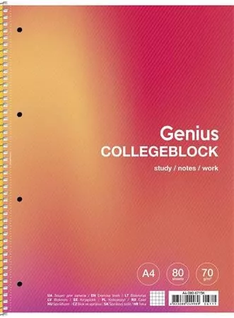 Spirálfüzet, A4+, kockás, 80 lap, SHKOLYARYK Genius, vegyes (SB806715K)