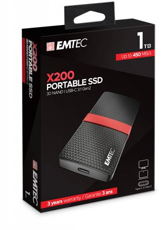 SSD (külső memória), 1TB, USB 3.2, 420/450 MB/s, EMTEC X200 (SE1TBX20)