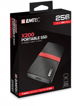 SSD (külső memória), 256GB, USB 3.2, 420/450 MB/s, EMTEC X200 (SE256GX20)