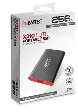 SSD (külső memória), 256GB, USB 3.2, 500/500 MB/s, EMTEC X210 (SE256GX21)