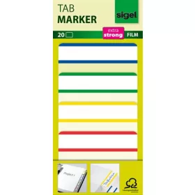   Jelölőcímke, megerősített, fehér szélű, 50x38 mm, 4x5 db, SIGEL, vegyes színek (SHN202)