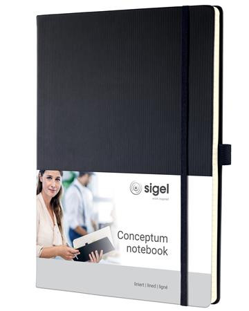 Jegyzetfüzet, exkluzív, A4, vonalas, 97 lap, keményfedeles, SIGEL Conceptum, fekete (SICO112)